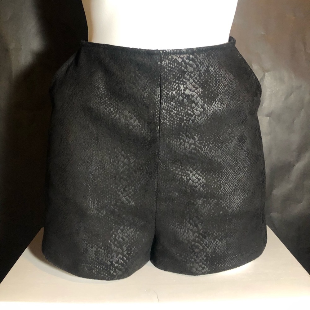 Black high waisted faux snakeskin shorts